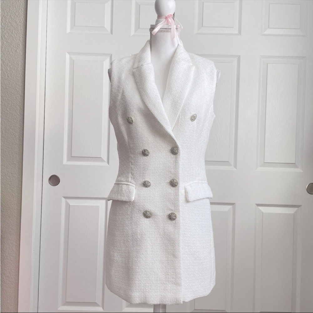 J.ing white tweed rhinestone vest dress